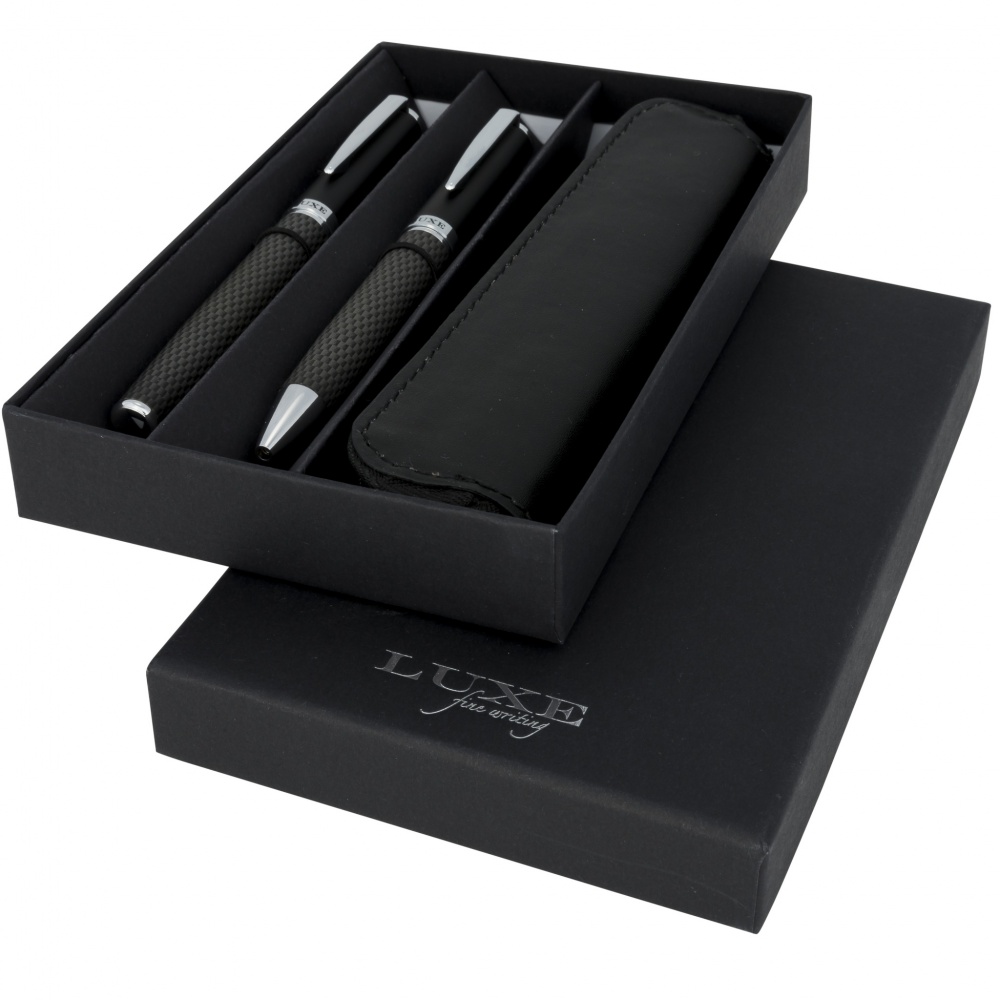 Logo trade promotional products image of: Carbon duo pen gift set with pouch