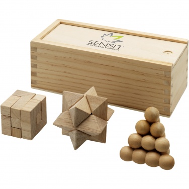 Logo trade advertising products image of: Brainiac 3-piece wooden brain teaser set