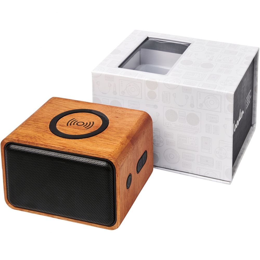 Logo trade promotional products image of: Wooden 3W speaker with wireless charging pad