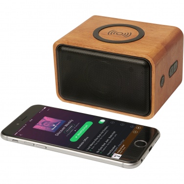 Logotrade promotional item picture of: Wooden 3W speaker with wireless charging pad