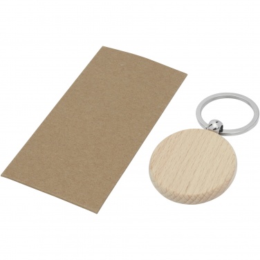 Logo trade promotional merchandise picture of: Giovanni beech wood round keychain