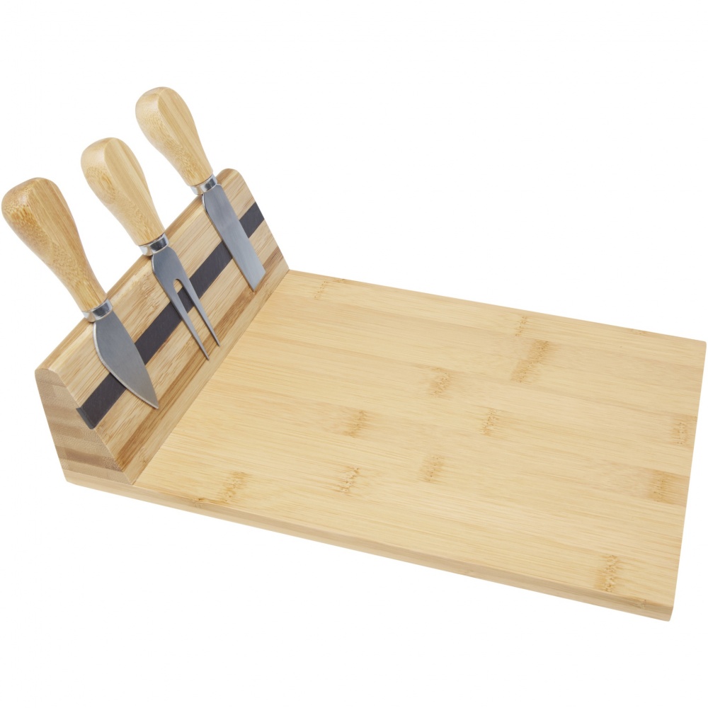 Logo trade business gifts image of: Mancheg bamboo magnetic cheese board and tools