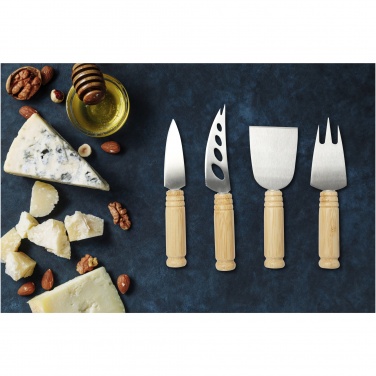 Logo trade promotional products image of: Cheds 4-piece bamboo cheese set