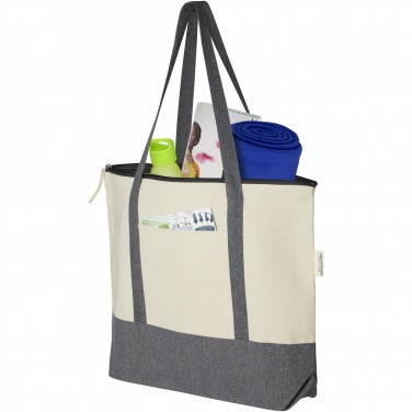 Logo trade promotional products image of: Repose 320 g/m² recycled cotton zippered tote bag 10L