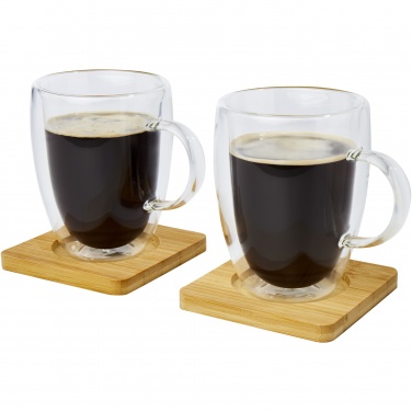 Logo trade promotional products picture of: Manti 2-piece 350 ml double-wall glass cup with bamboo coaster 