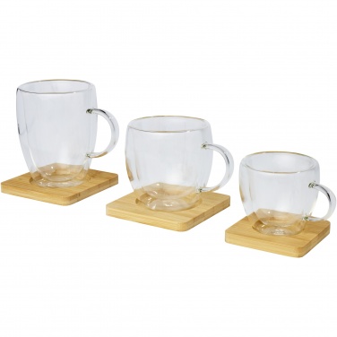 Logotrade promotional giveaway image of: Manti 2-piece 350 ml double-wall glass cup with bamboo coaster 