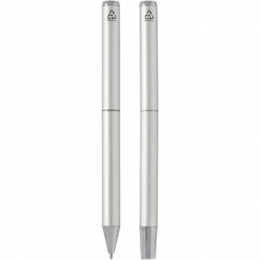 Logo trade promotional giveaways image of: Lucetto recycled aluminium ballpoint and rollerball pen gift set