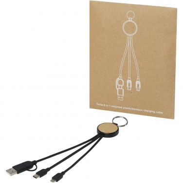 Logo trade advertising products image of: Tecta 6-in-1 recycled plastic/bamboo charging cable with keyring