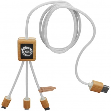 Logo trade promotional gifts picture of: SCX.design C39 3-in-1 rPET light-up logo charging cable with squared bamboo casing