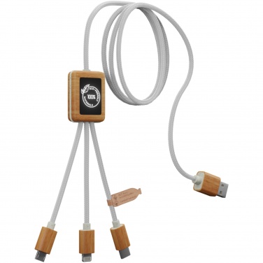 Logo trade promotional merchandise image of: SCX.design C39 3-in-1 rPET light-up logo charging cable with squared bamboo casing