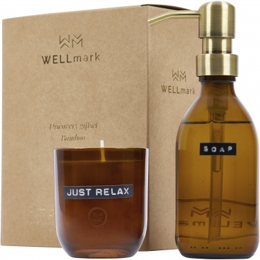 Logotrade promotional giveaway picture of: Wellmark Discovery 200 ml hand soap dispenser and 150 g scented candle set - bamboo fragrance