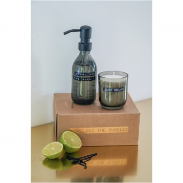 Logotrade corporate gift picture of: Wellmark Discovery 200 ml hand soap dispenser and 150 g scented candle set - dark amber fragrance
