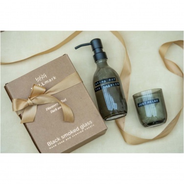 Logo trade promotional gifts picture of: Wellmark Discovery 200 ml hand soap dispenser and 150 g scented candle set - dark amber fragrance