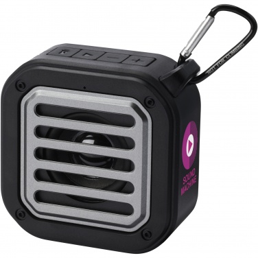 Logo trade promotional giveaways image of: Solo 3W IPX5 RCS recycled plastic solar Bluetooth® speaker with carabiner 