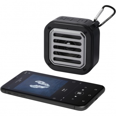 Logo trade corporate gift photo of: Solo 3W IPX5 RCS recycled plastic solar Bluetooth® speaker with carabiner 