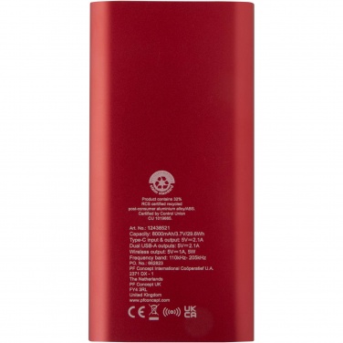 Logo trade promotional merchandise picture of: Juice 8000 mAh Type-C recycled aluminium wireless power bank