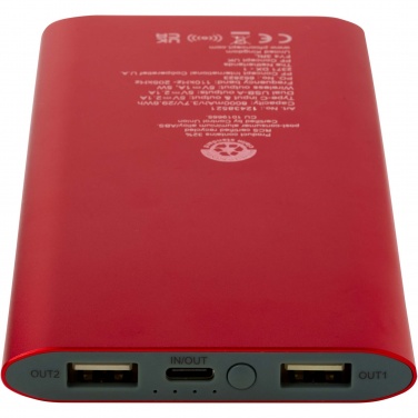 Logo trade promotional merchandise photo of: Juice 8000 mAh Type-C recycled aluminium wireless power bank