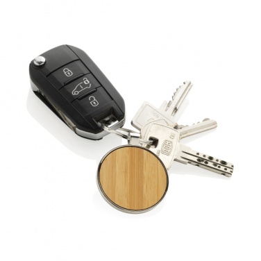 Logotrade advertising product picture of: RCS recycled zinc alloy round keychain with bamboo
