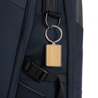 Logo trade promotional merchandise photo of: RCS recycled zinc alloy rectangle keychain with bamboo