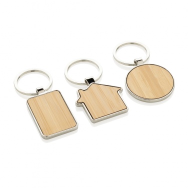 Logo trade promotional product photo of: RCS recycled zinc alloy rectangle keychain with bamboo