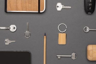 Logotrade business gifts photo of: RCS recycled zinc alloy rectangle keychain with bamboo