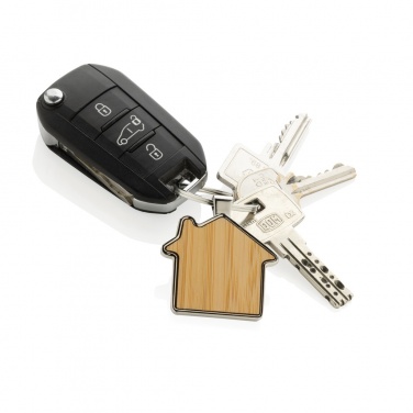 Logo trade promotional gifts picture of: RCS recycled zinc alloy house keychain with bamboo