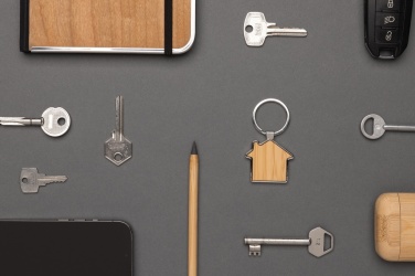 Logotrade promotional giveaway image of: RCS recycled zinc alloy house keychain with bamboo