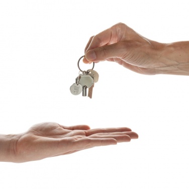 Logo trade promotional merchandise picture of: RCS recycled zinc alloy radiator key keychain with coin