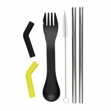 Logo trade advertising products image of: Tierra 2pcs straw and cutlery set in pouch