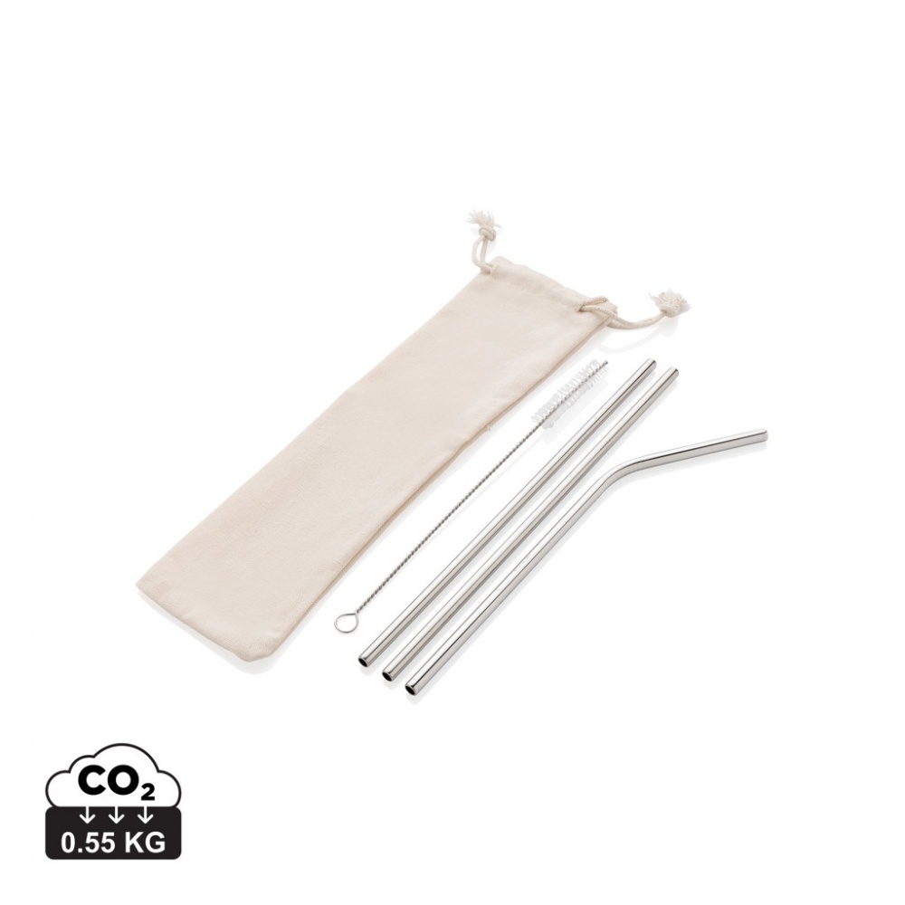 Logo trade business gift photo of: Reusable stainless steel 3 pcs straw set