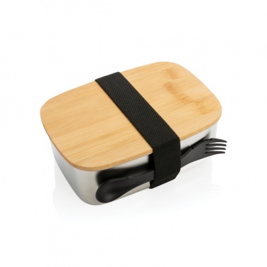 Logotrade promotional giveaway image of: Stainless steel lunchbox with bamboo lid and spork