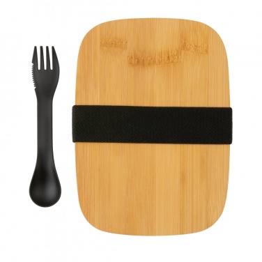 Logo trade promotional items image of: Stainless steel lunchbox with bamboo lid and spork