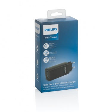 Logo trade promotional gifts image of: Philips 65W ultra fast PD 3-port USB wall charger