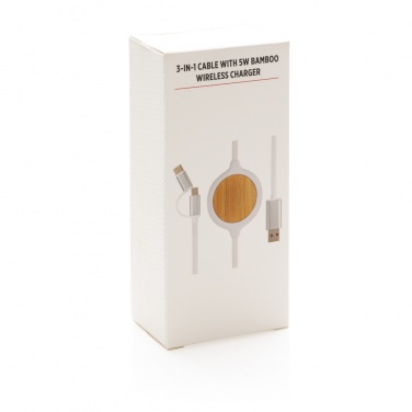 Logotrade promotional merchandise picture of: 3-in-1 cable with 5W bamboo wireless charger