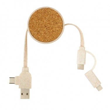 Logo trade business gifts image of: Cork and Wheat 6-in-1 retractable cable