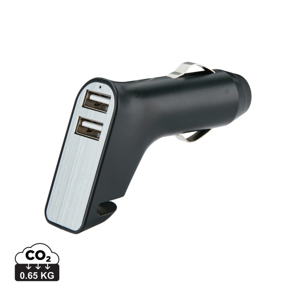 Logo trade business gifts image of: Dual port car charger with belt cutter and hammer