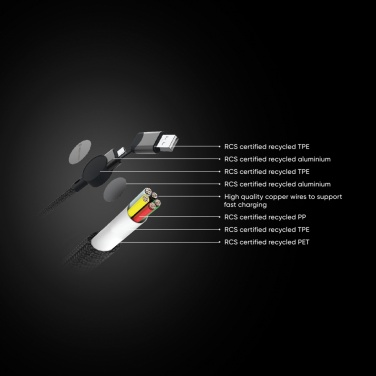 Logo trade business gift photo of: Oakland RCS recycled plastic 6-in-1 fast charging 45W cable