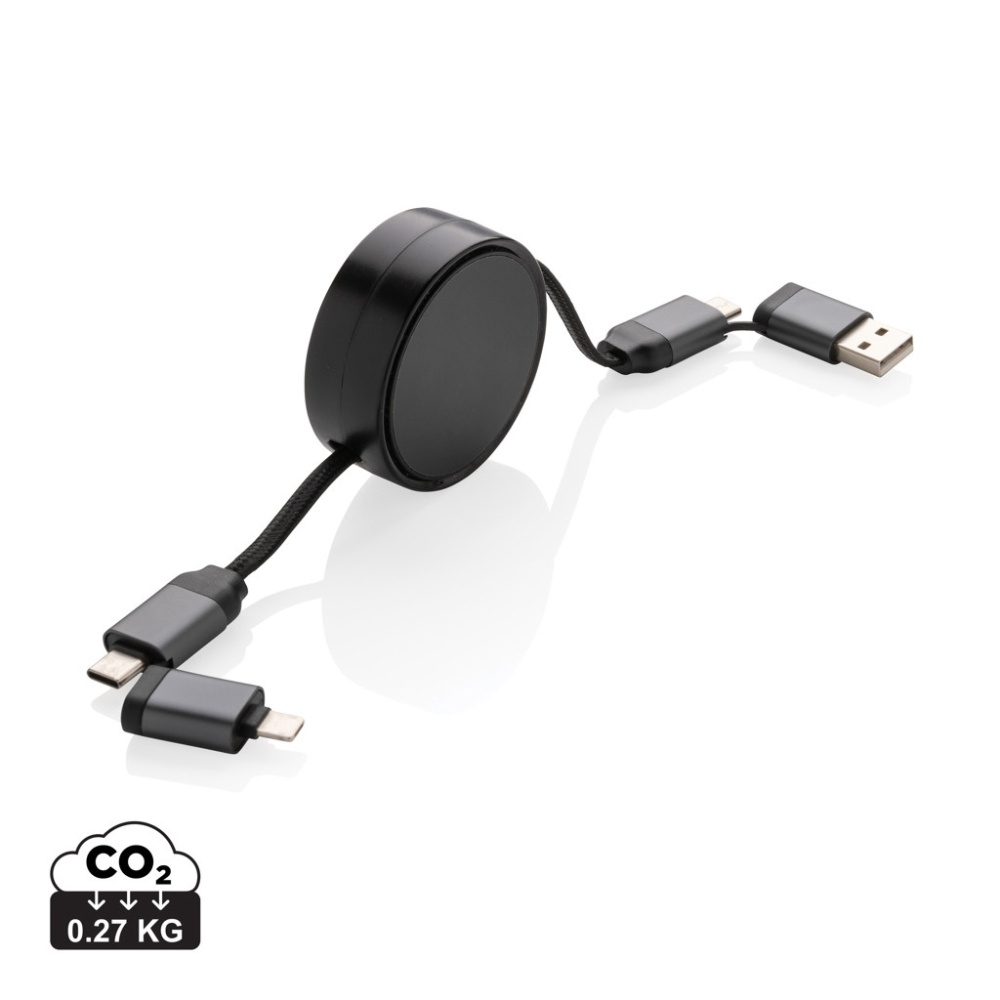 Logotrade promotional gift picture of: Terra RCS recycled aluminium retractable 6 in 1 cable