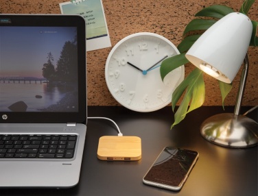 Logo trade promotional giveaway photo of: Bamboo 5W wireless charger with USB