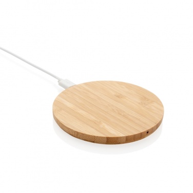Logo trade promotional gift photo of: Bamboo 5W round wireless charger