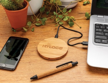 Logotrade promotional gift image of: Bamboo 5W round wireless charger