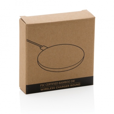 Logo trade corporate gift photo of: Bamboo 5W round wireless charger