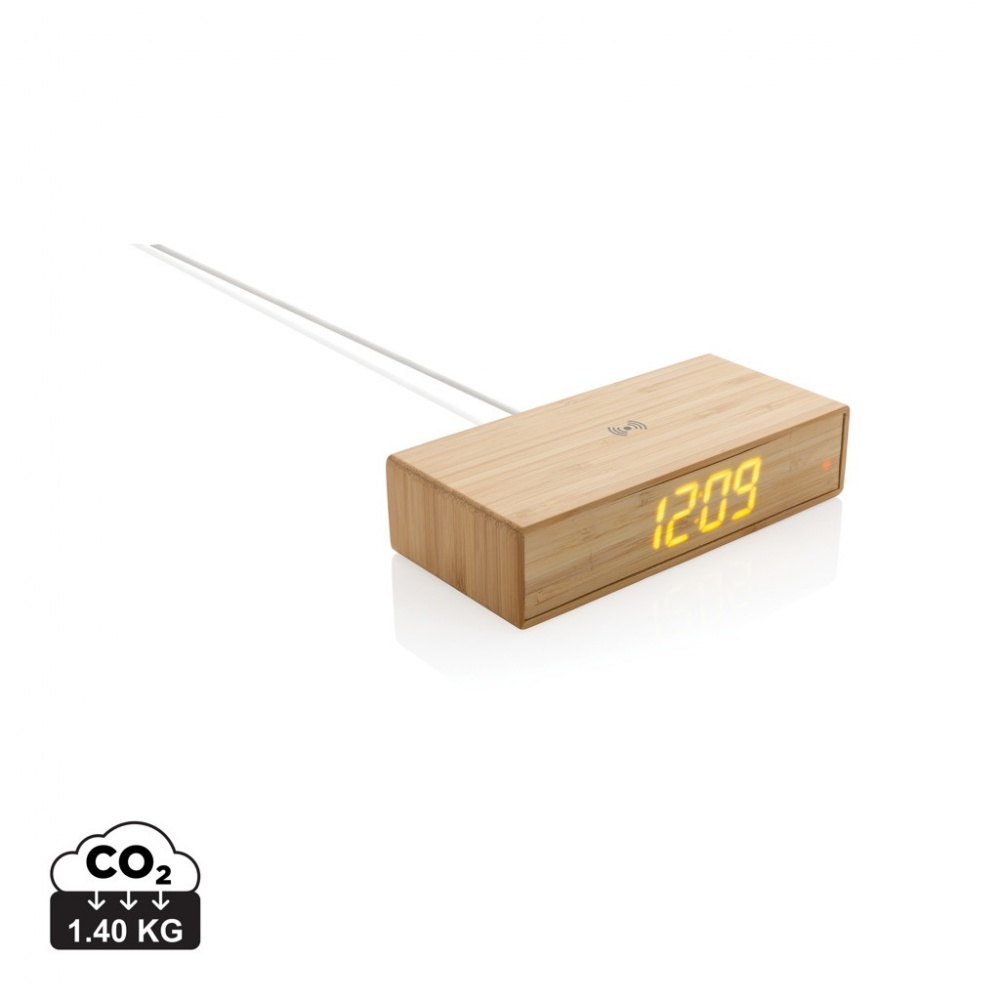 Logotrade promotional gift picture of: Bamboo alarm clock with 5W wireless charger