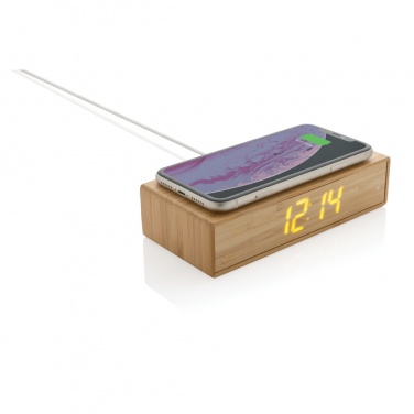 Logo trade promotional merchandise image of: Bamboo alarm clock with 5W wireless charger