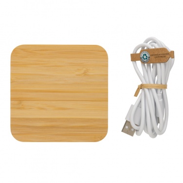 Logo trade corporate gift photo of: Bamboo 10W wireless charger with USB