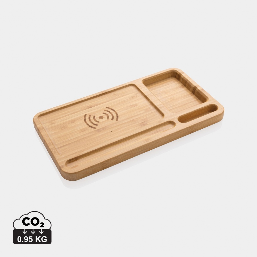 Logo trade promotional giveaways picture of: Bamboo desk organiser 10W wireless charger