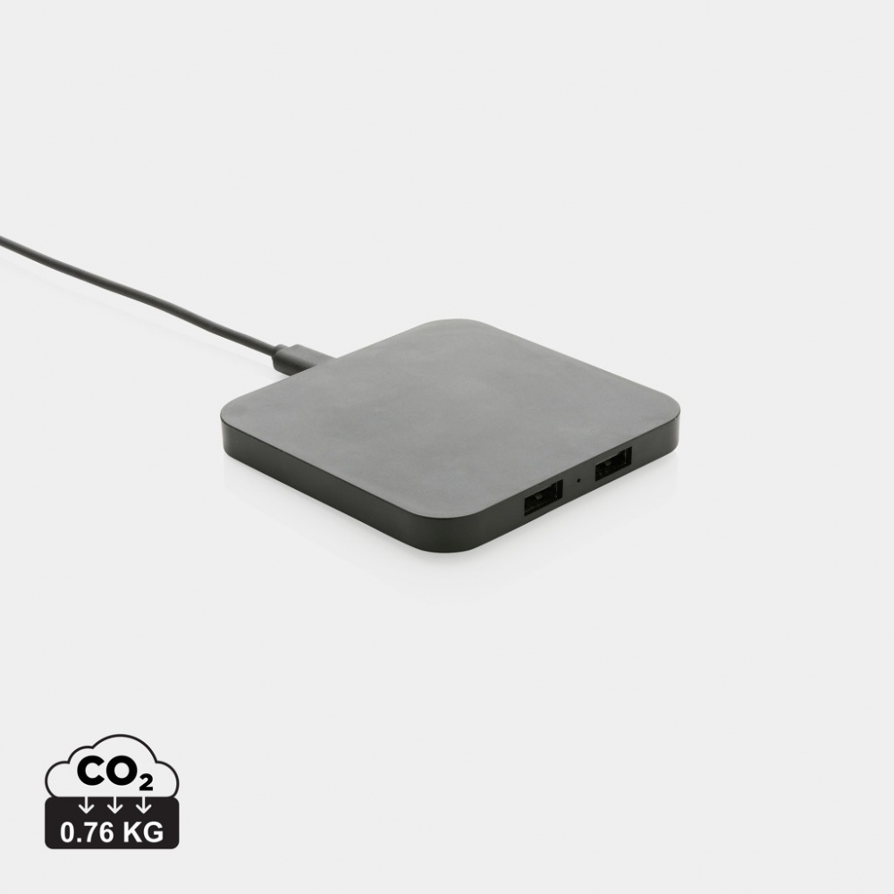 Logo trade promotional products image of: RCS recycled plastic 10W Wireless charger with USB Ports