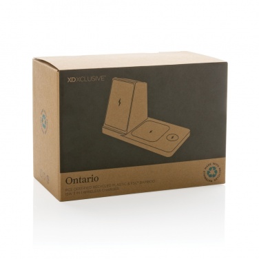 Logo trade promotional items picture of: Ontario recycled plastic & bamboo 3-in-1 wireless charger