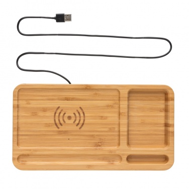 Logotrade promotional merchandise picture of: Bamboo desk organiser 5W wireless charger
