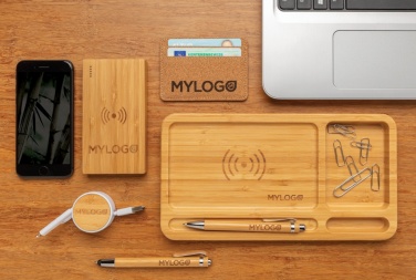 Logotrade promotional product image of: Bamboo desk organiser 5W wireless charger